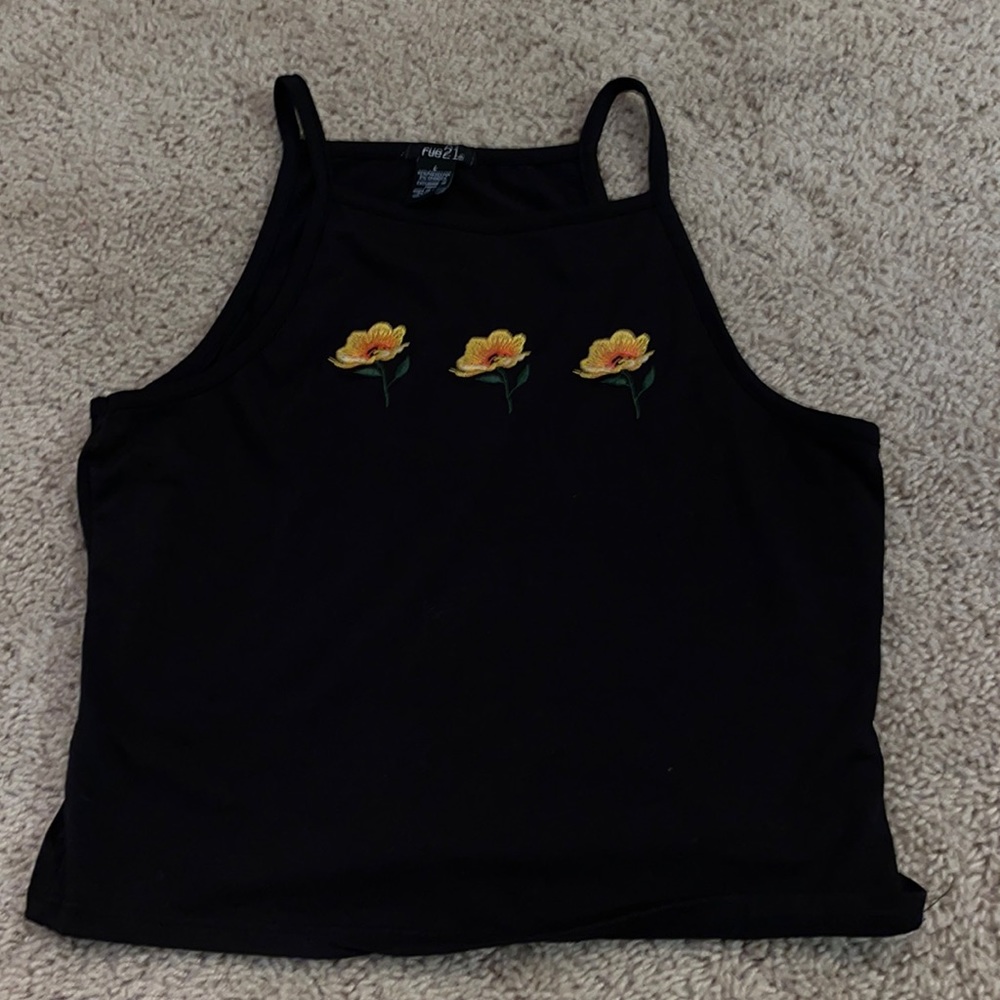 Rue21 Girls Black Cropped Floral Tank Top